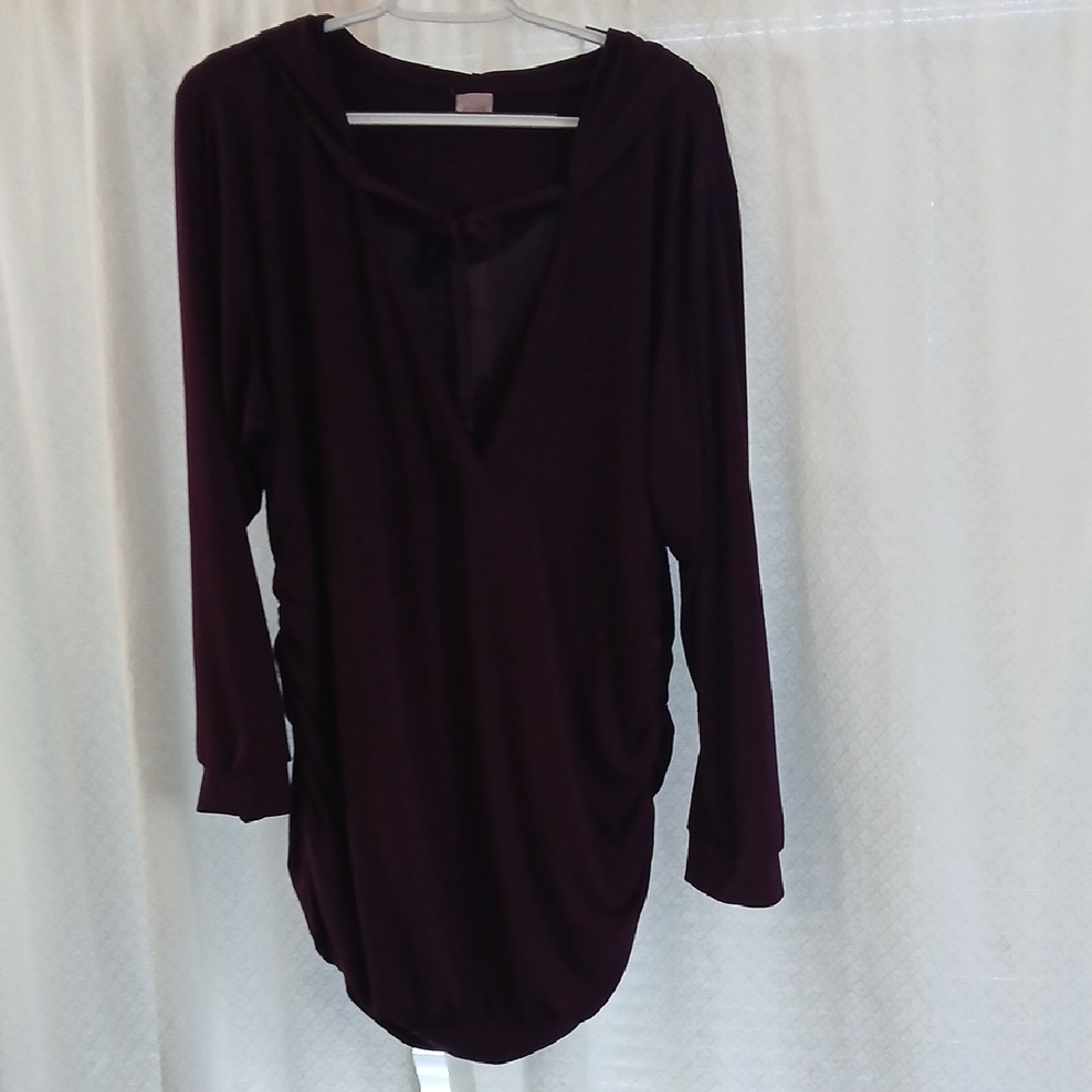 Women's Long Sleeve Pullover Hoodie Blouse- Deep Plum